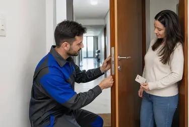 Chaveiro abrindo uma porta com ferramentas em Nossa Senhora do Socorro.