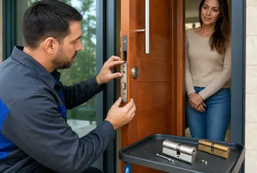 Chaveiro trocando uma fechadura de porta em Nossa Senhora do Socorro.
